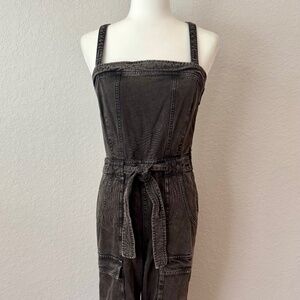 Free People Go West Utility Jumpsuit Black Denim Open Back Women's Size S